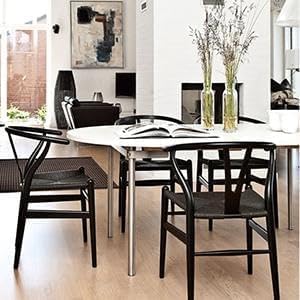 Tomile Set of 2 Bone Chair Solid Wood Y Chair Mid-Century Armrest Dining Chair, Hemp Seat (Wood - Black)-Ruum Studio Home