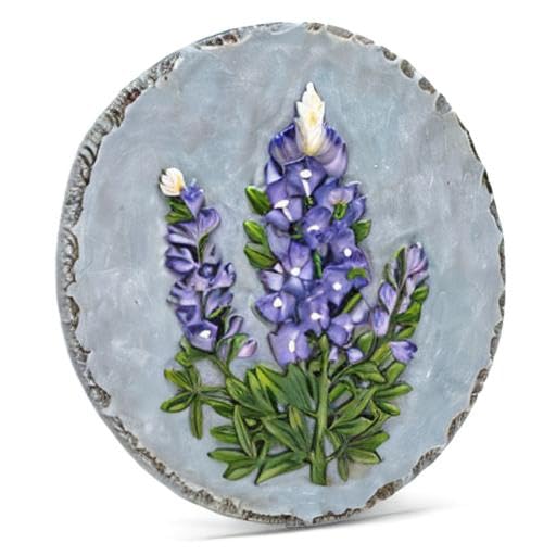 NAT & Jules Floral Colorful Dimensional Indoor Outdoor 12 inch Round Cast Resin Decorative Garden Stepping Stone, Patio, Walkway Sculpture Yard Art, Bluebonnet-Ruum Studio Home