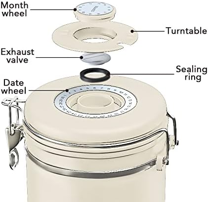 ShanSon Coffee Canister Airtight Coffee Container Stainless Steel Coffee Bean Storage Container with Scoop Coffee Canister for Beans Grounds Sugar Flour Tea Cereal,11OZ, Beige-Ruum Studio Home