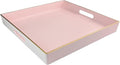 Pink Decorative Tray, Square Serving Tray with Handles, Plastic Coffee Table Tray for Ottoman, Living Room, Kitchen Tabletop, 13"x13"x1.6"-Ruum Studio Home