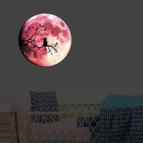 Quanhaigou Glow in The Dark Wall or Ceiling Moon Stickers – Luminous Decal Sticker for Simulated Planet Effect at Night – Red 3D Earth Black Tree Cat-Ruum Studio Home