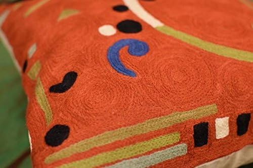 Kandinsky Modern Pillow Cover - Orange Ribbon | Mid Century Chair Cushions | Orange Abstract Pillows | Contemporary Pillowcase | Modern Couch Pillows | Hand Embroidered Cushion | Wool Size 18x18-Ruum Studio Home