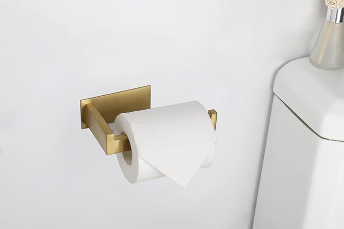 Toilet Paper Holder, Self Adhesive Tissue Holder Stainless Steel Rustproof Paper Roll Holder, No Drilling Easy to Install, Toilet Paper Rack Suitable for Office, Bathroom (Brushed Gold)-Ruum Studio Home