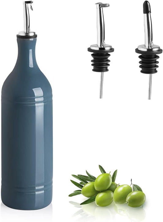 Sweejar Large Ceramic Olive Oil Dispenser Bottle, Opaque Oil Cruet Protects Oil to Reduce Oxidation, Suitable for Storage Oil, Vinegar, Soy Sauce & Other Liquids, Pack of 1, 24 Fl Oz (Fog Blue)-Ruum Studio Home
