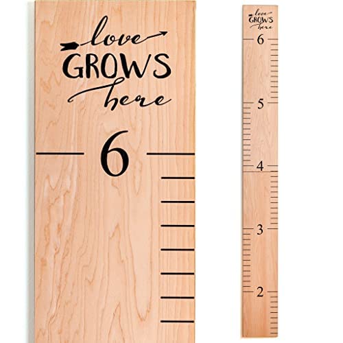 Wooden Growth Chart – Kids Height Chart, Wall Measurement for Kids, Height Chart for Wall, Growth Ruler for Children – Natural with Black Numerals - “Love Grows Here” (63" x 6.7")-Ruum Studio Home