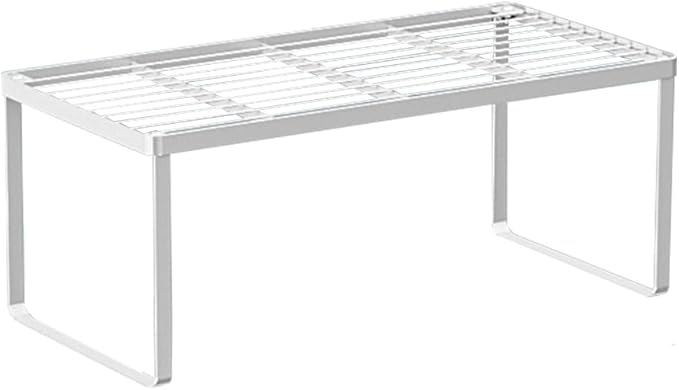 Kitchen Cabinet Storage Shelf Stackable Wire Spice Rack Organizer Heavy Duty Space Saver for Bathroom Bedroom Closet Laundry Room Office Countertop - White, Pack 1-Ruum Studio Home