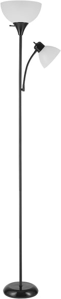 GLOBE Electric 67135 72" Torchiere Floor Lamp and Adjustable Reading Light, Matte Black, Frosted Shade, Dual Rotary Switch, 3-Step Dimming, Modern Lighting for Living Room or Office-Ruum Studio Home