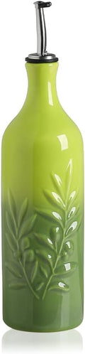 Sweejar Large Ceramic Olive Oil Dispenser Bottle, 24 Oz Relief Opaque Oil Cruet Protects Oil To Reduce Oxidation, Storage Vinegar, Soy Sauce, Coffee Syrup, Liquids, Set of 1 (Gradient Green)-Ruum Studio Home