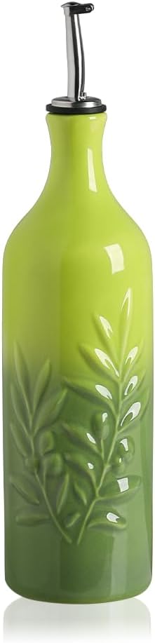Sweejar Large Ceramic Olive Oil Dispenser Bottle, 24 Oz Relief Opaque Oil Cruet Protects Oil To Reduce Oxidation, Storage Vinegar, Soy Sauce, Coffee Syrup, Liquids, Set of 1 (Gradient Green)-Ruum Studio Home