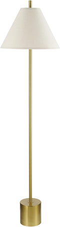 GLOBE Electric 61000060 60" Floor Lamp, Matte Brass Finish, Beige Linen Shade, Heavy Weighted Base, Rotary Switch on Shade, Modern Standing Light for Living Room, Home Office Accessories-Ruum Studio Home