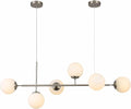 KCO Modern Silver Milk Glass Pendant Light 6 Light Pendant Light Fixture Chandelier Brushed Nickel Chandelier Modern Hanging Linear Light Fixture for Dining Room Kitchen Island-Ruum Studio Home