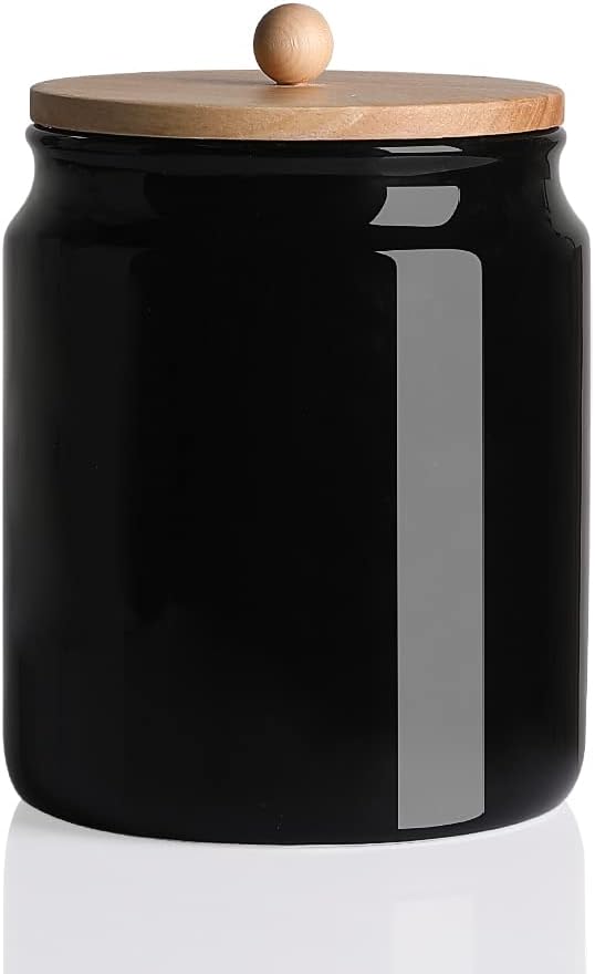 Sweejar Ceramic Kitchen Canisters, 58 FLOZ Porcelain Food Storage Jar with Airtight Seal Wooden Lid, Home Container Serving for Coffee Beans, Tea-leave, Sugar, Salt and More, Tool Bucket (Black)-Ruum Studio Home