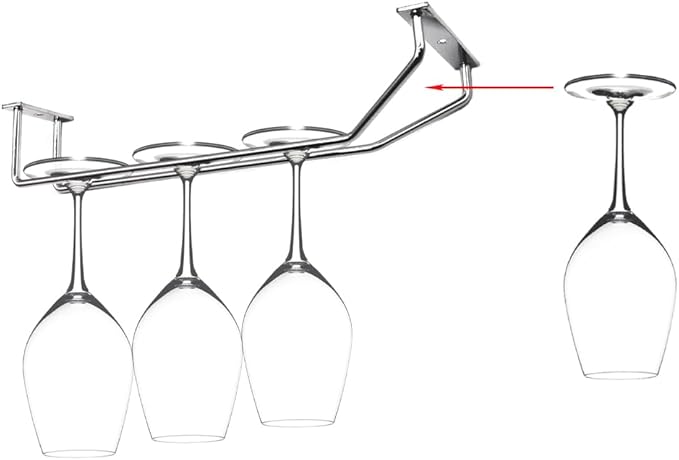 10.8 Inch Wine Glass Rack, Under Cabinet Wine Glass Holder, Wine Glass Hangers Under Shelf, Chrome Finish Stemware Rack, Hanging Stemware Holder for Cabinet Kitchen Bar, Set of 2-Ruum Studio Home