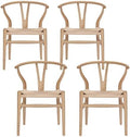 Wishbone Chair Natural Solid Wood Dining Chair/Hans Wegner Y Chair Rattan and Wood Accent Armrest Chairs - Ash Wood Chairs Set of 4 (Ash Wood + Natural Color)-Ruum Studio Home