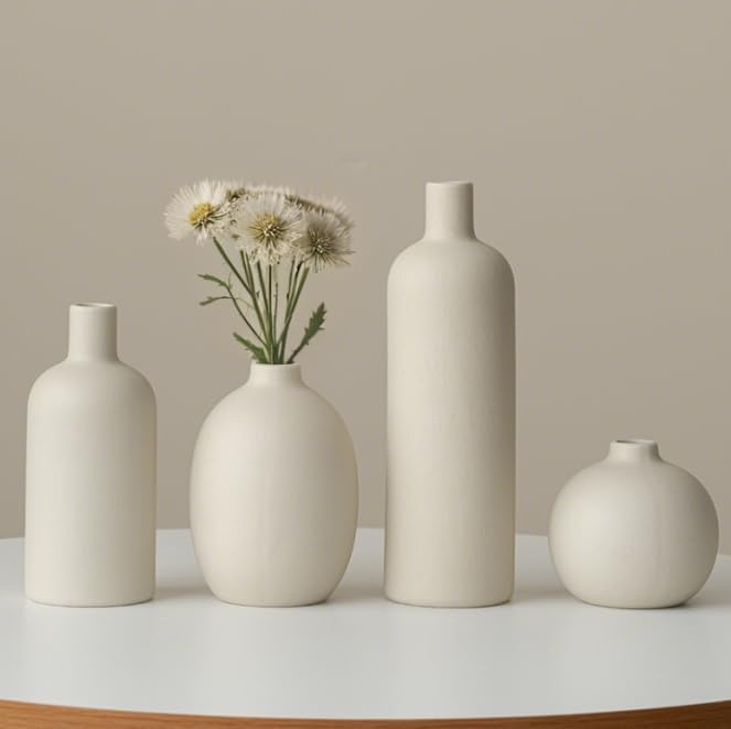 Modern Ceramic Vase Set, Neutral Colors, Decorative Vases for Home Decor, 4 Piece Collection (Beige)-Ruum Studio Home