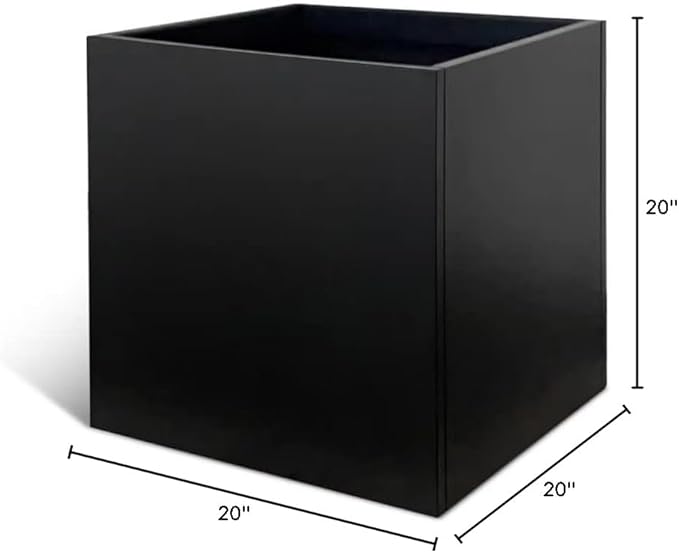 Galvanized Steel Planter Box Black Metal Planter Large Square Indoor Outdoor Planters Cube Steel Heavy Duty Flower Pot 20Inch Powder Coating Modern Commercial Residential for Patio, Deck, Yard, Garden-Ruum Studio Home