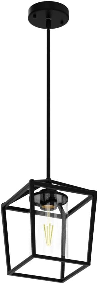 1 Pack Black Pendant Light Fixture Farmhouse Iron Cage Metal Pendant Light Lantern Hanging Light Fixtures with Clear Glass Shade for Kitchen Island, Dining Room, Hallway,Entryway1-Ruum Studio Home