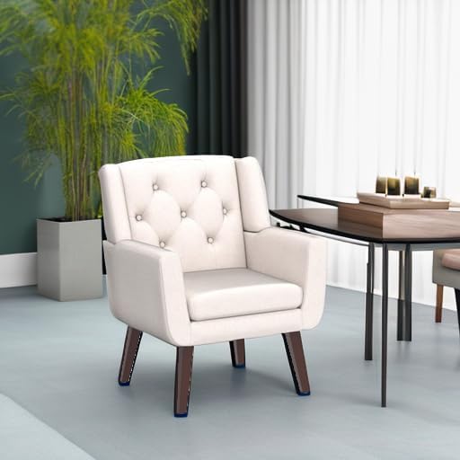 Living&Giving Accent Chair Button-Tufted Upholstered Living Room Chairs Comfy Reading Mid Century Modern with Linen Fabric Lounge Arm for Bedroom (Beige) 29.33D x 28.94W x 34.65H Inch-Ruum Studio Home