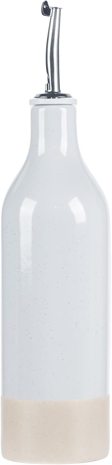 famiware Milkyway 16oz Ceramic Olive Oil Dispenser Bottle, 1 Piece Oil Dispenser for Kitchen with Stainless Steel Pourers, Suitable for Storage Vinegar, Soy Sauce, Coffee Syrup, Liquids, Light Gray-Ruum Studio Home