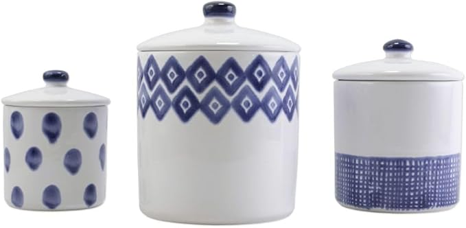 Vietri Viva Santorini Canister Set Decorative Ceramic Kitchen Storage with Lids for Countertop 5 to 7.5 Inch Blue White-Ruum Studio Home