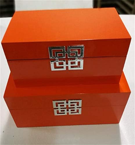 Galt International Storage Boxes - Large & Small Decorative Storage Box w/Hinged Lid - Classic Design Wood Decor Boxes with Geometric Opening Clasp - Home & Office Storage - Set of 2 (Orange)-Ruum Studio Home