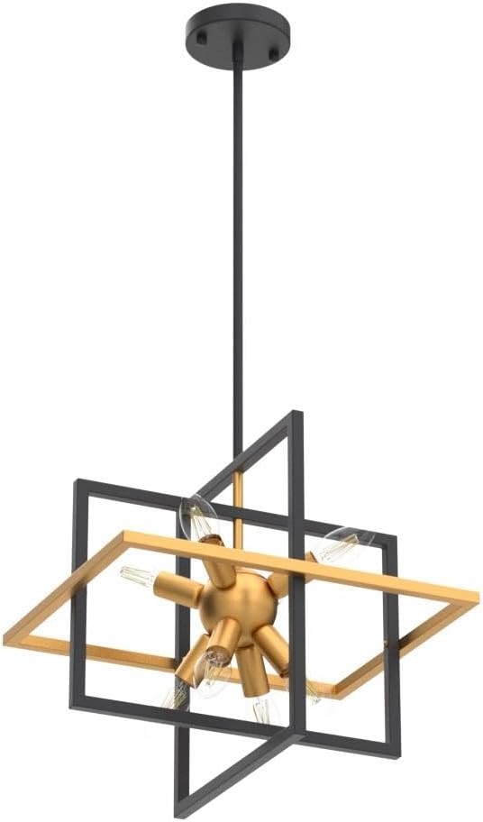 15.8'' Black Gold 8-Light Sputnik Chandelier Modern Industrial Adjustable Hanging Geometric Pendant Light Fixture for Entryway Foyer Stairway Hallway Bedroom Living Room Kitchen Island-Ruum Studio Home