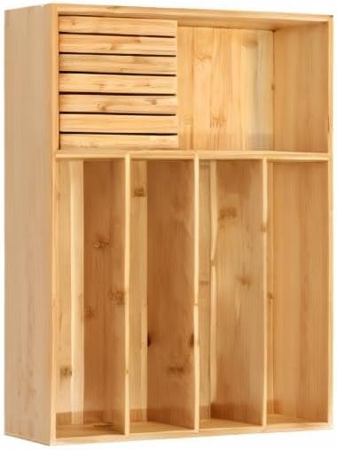 VaeFae Bamboo Silverware Organizer (Non-expandable), Utensil Holder for Drawer, Wooden Cutlery Tray with Divider for Kitchen Drawer, Utensil Organizer with Knife Block-Ruum Studio Home