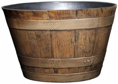 Classic Home and Garden Whiskey Barrel Planters - Wooden Finish Flower Planter Pot - Stylish Garden Pots - Indoor & Outdoor Resin Planters - Weather-Resistant Planting Pots (20.5" Oak Brown, 1-Pack)-Ruum Studio Home