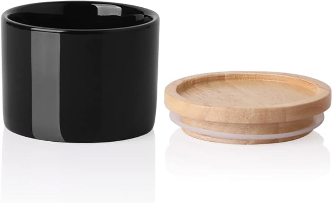 Sweejar Kitchen Canisters Ceramic Food Storage Jar, Stackable Containers with Airtight Seal Wooden Lid for Serving Ground Coffee, Tea, Sugar, Spice and More - 5 Fl Oz(Black)-Ruum Studio Home