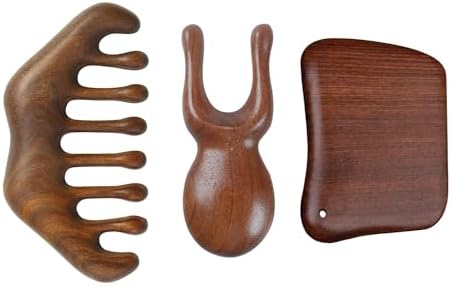 Wood Gua Sha Massage Tools Set,Scraping Scalp Massage Comb, Wooden Gua Sha Scraping Tools,3 Pieces.-Ruum Studio Home