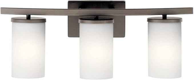 KICHLER Crosby 23" 3 Light Vanity Light Satin Etched Cased Opal Olde Bronze®,White-Ruum Studio Home
