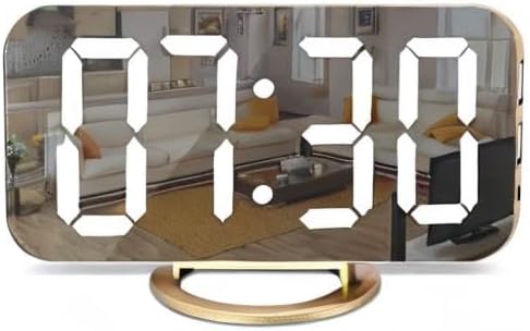 SZELAM Digital Alarm Clock,LED and Mirror Desk Clock Large Display,with Dual USB Charger Ports,3 Levels Brightness,12/24H,Modern Electronic Clock for Bedroom Home Living Room Office - Gold-Ruum Studio Home