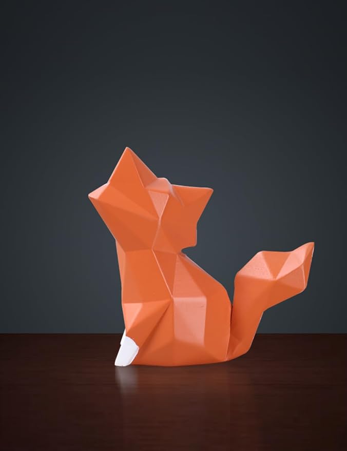 HAUCOZE Fox Figurine Gifts Geometric Sculpture Decor Animal Gifts Statue Polyresin Arts 4.0 inch-Ruum Studio Home