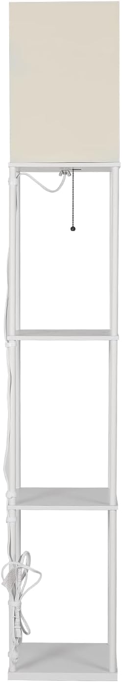 SUNMORY Shelf Floor Lamp with 3-Way Dimmable LED Bulb, Modern Square Standing Lamp with Shelves and White Shade, Corner Display Bookshelf Lamp for Living Room and Bedroom(White)-Ruum Studio Home