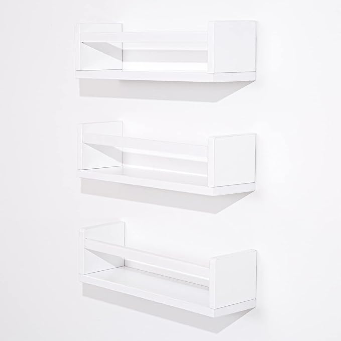 AZSKY Floating Bookshelf for Kids Room White Nursery Shelves Picture Ledge Wall Shelves for Bathroom Decor Kitchen Spice Rack Book Shelf Photo Organizer for Baby Nursery Décor 16 Inch Set of 3-Ruum Studio Home