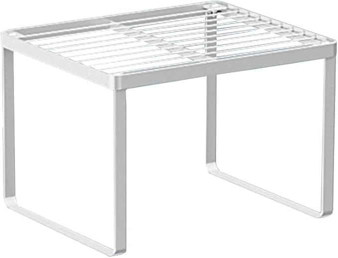 Kitchen Cabinet Storage Shelf Stackable Wire Spice Rack Organizer Heavy Duty Space Saver for Bathroom Bedroom Closet Laundry Room Office Countertop - White, Pack 1-Ruum Studio Home
