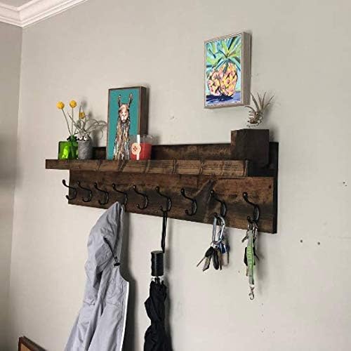 Coat Rack with Shelf Wall Mounted with Storage (Choose Your Length) Towel Rack Entryway Organizer Key Hooks (60" L (10 Hooks))-Ruum Studio Home