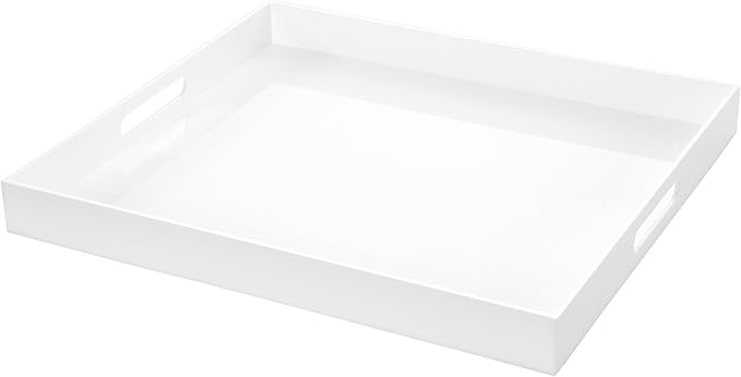 White Rectangular 18x20 Inches Acrylic Ottoman Tray Decorative Serving Tray with Cutout Handles Organizer Tray on Coffee Table Countertop Big Breakfast Bed Tray Living Room Appetizer Serving Food-Ruum Studio Home