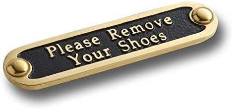Please Remove Your Shoes Brass Door Sign. Traditional Style Home Décor Wall Plaque Handmade By The Metal Foundry UK.-Ruum Studio Home