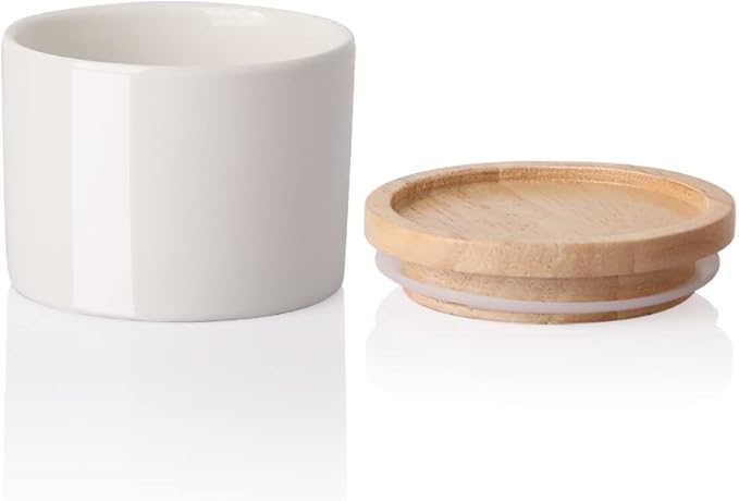 Sweejar Kitchen Canisters Ceramic Food Storage Jar, Stackable Containers with Airtight Seal Wooden Lid for Serving Ground Coffee, Tea, Sugar, Spice and More - 5 Fl Oz(White)-Ruum Studio Home