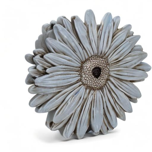 NAT & Jules Gerbera Daisy Flower Shaped Dimensional Indoor Outdoor 12 inch Cast Resin Decorative Garden Stepping Stone, Patio, Walkway Sculpture Yard Art, Stone Grey-Ruum Studio Home
