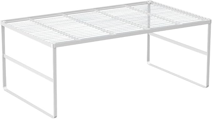 Kitchen Cabinet Storage Shelf Stackable Wire Spice Rack Organizer Heavy Duty Space Saver for Bathroom Bedroom Closet Laundry Room Office Countertop - White, Pack 1-Ruum Studio Home