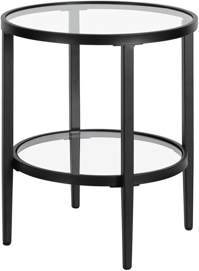 Henn&Hart 20" Wide Round Side Table with Glass Shelf in Blackened Bronze, Table for Living Room, Bedroom-Ruum Studio Home
