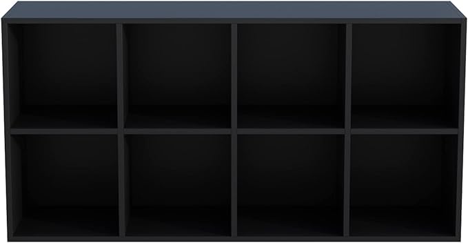 8-Cube Storage Shelf Bookcase - Wooden 4-Tier Floor Standing Open Bookshelf, Modern TV Stand up to 55 Inchs for Home and Office, Black-Ruum Studio Home