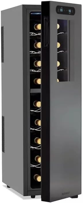 Wine Enthusiast 18-Bottle Slimline Dual Zone Wine Cooler - Energy Efficient Freestanding Wine Refrigerator - Upright Bottle Storage, Adjustable Thermostat, Digital Touchscreen (20.5” x 10.7" x 36.8”)-Ruum Studio Home