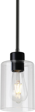 Black Pendant Lights Kitchen Island,Modern Farmhouse Glass Pendant Light,Light Fixture Kitchen Pendant Mini Hanging Light Fixture for Sink (1 Pack Black stem Rod)-Ruum Studio Home
