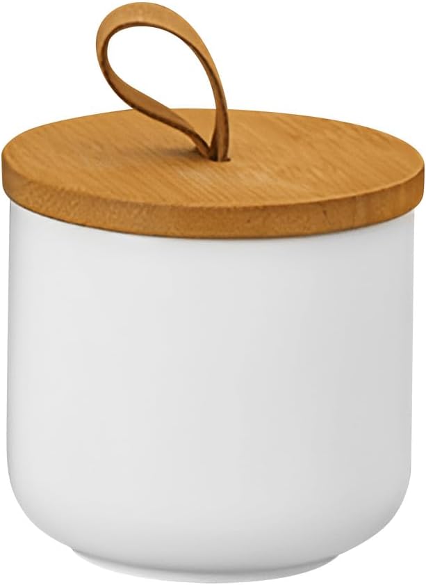 Ceramic Storage Jars, Modern Elegant Highly Polished Airtight Gorgeous Storage Canisters with Wooden Lid Small Food Stroage Jar for Kitchen Spice Tea Vanilla Sugar Coffee Beans (White trumpet)-Ruum Studio Home