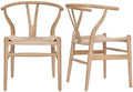 Wishbone Chair Natural Solid Wood Dining Chair/Hans Wegner Y Chair Rattan and Wood Accent Armrest Chairs Set of 2 (Ash Wood + Natural)-Ruum Studio Home
