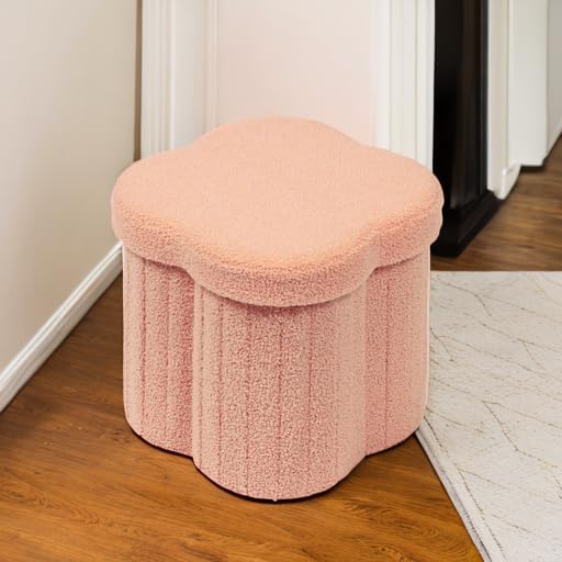 B FSOBEIIALEO Storage Ottoman Cube, Flowers Shaped Ottomans with Storage Foot Stool Footrest for Lving Room, Boucle Ottoman Seat for Dorm Room,Faux Teddy Fur, Orange 12.6"x12.6"x12.6"-Ruum Studio Home