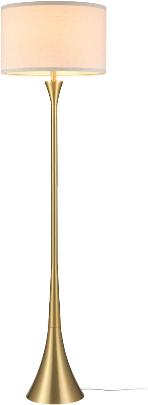 GLOBE Electric 61000150 60" Floor Lamp, Antique Brass Finish, Beige Fabric Shade, Mid-Century Modern Standing Lamp, E26 Base, Sustainable Design for Living Rooms and Bedrooms-Ruum Studio Home